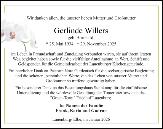 Traueranzeige von Gerlinde Willers von Wochenend Anzeiger
