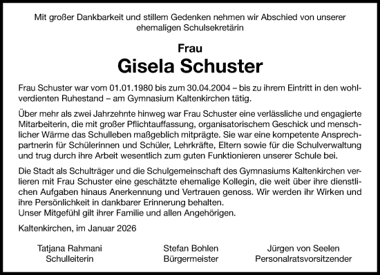 Traueranzeige von Gisela Schuster von Umschau