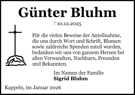 Traueranzeige von Günter Bluhm von Schleswiger Nachrichten, Schlei-Bote