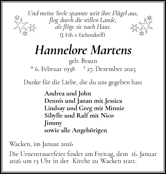 Traueranzeige von Hannelore Martens von Norddeutsche Rundschau, Wilstersche Zeitung, Glückstädter Fortuna