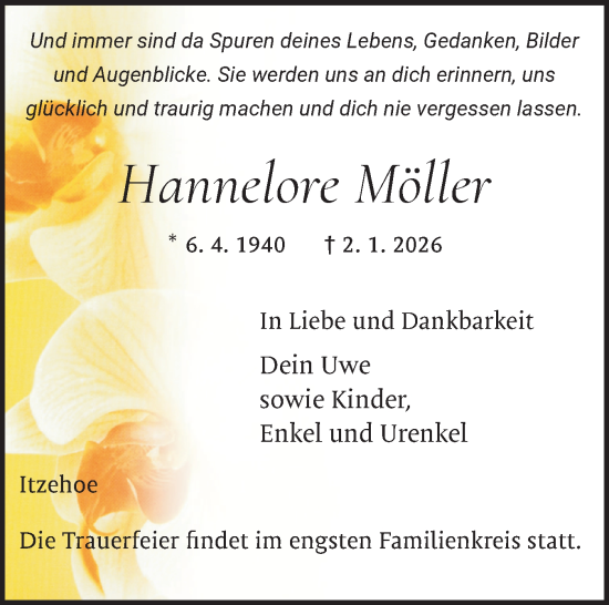 Traueranzeige von Hannelore Möller von Norddeutsche Rundschau, Wilstersche Zeitung, Glückstädter Fortuna