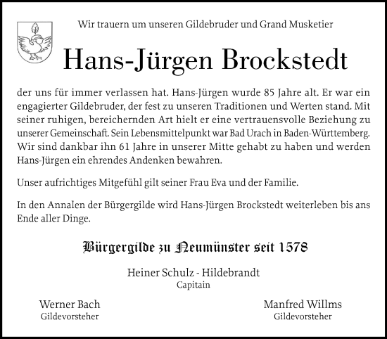Traueranzeige von Hans-Jürgen Brockstedt von Holsteinischer Courier