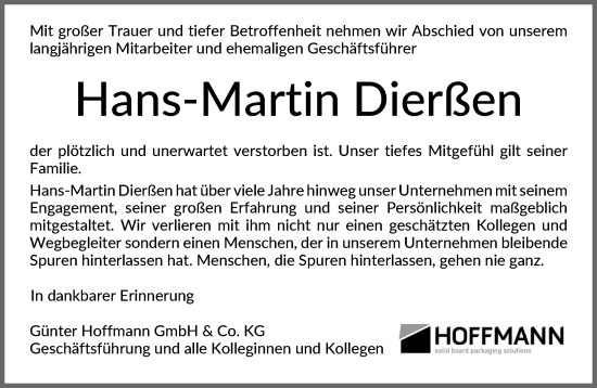 Traueranzeige von Hans-Martin Dierßen von Umschau