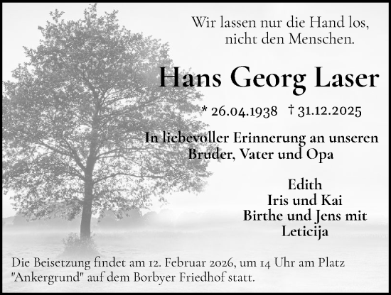 Traueranzeige von Hans Georg Laser von Eckernförder Zeitung, Hallo Eckernförde
