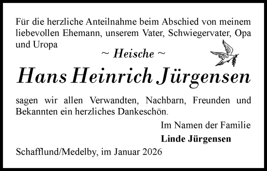 Traueranzeige von Hans Heinrich Jürgensen von Flensburger Tageblatt