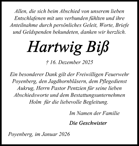 Traueranzeige von Hartwig Biß von Norddeutsche Rundschau, Wilstersche Zeitung, Glückstädter Fortuna