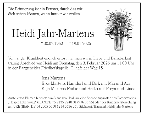 Traueranzeige von Heidi Jahr-Martens von MARKT Ahrensburg/Bargteheide/Trittau und Stormarner Tageblatt
