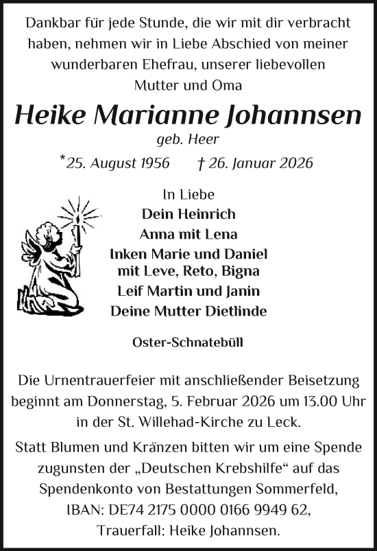 Traueranzeige von Heike Marianne Johannsen von Region Flensburg