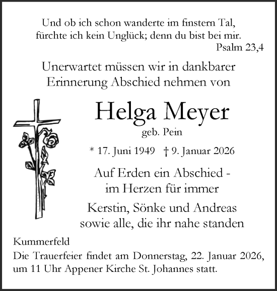 Traueranzeige von Helga Meyer von Region Pinneberg und tip Pinneberg