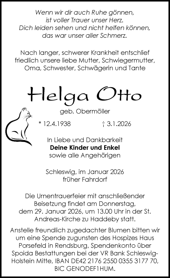 Traueranzeige von Helga Otto von Schleswiger Nachrichten, Schlei-Bote
