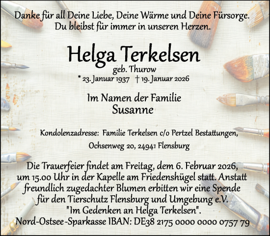 Traueranzeige von Helga Terkelsen von Flensburger Tageblatt