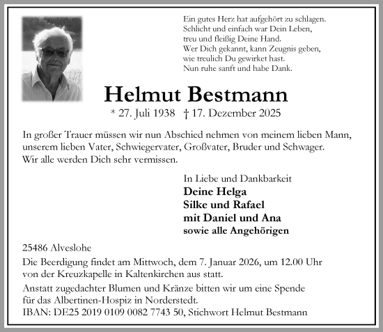 Traueranzeige von Helmut Bestmann von Umschau