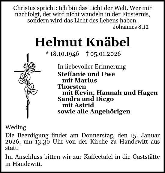 Traueranzeige von Helmut Knäbel von Flensburger Tageblatt
