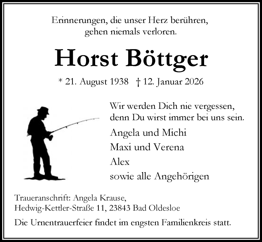  Traueranzeige für Horst Böttger vom 17.01.2026 aus MARKT Bad Oldesloe/Reinfeld und Stormarner Tageblatt