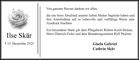 Traueranzeige von Ilse Skär von MARKT Bad Oldesloe/Reinfeld und Stormarner Tageblatt