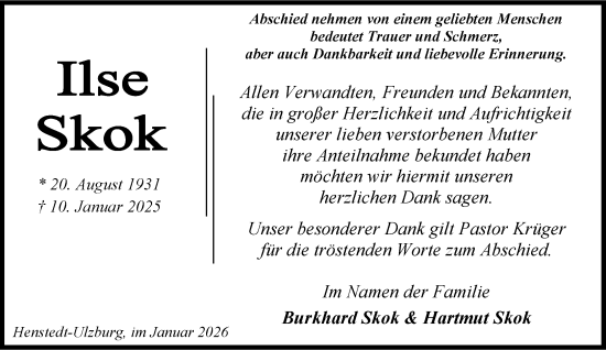 Traueranzeige von Ilse Skok von Umschau