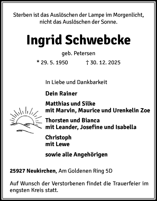 Traueranzeige von Ingrid Schwebcke von Husumer Nachrichten, Nordfriesland Tageblatt