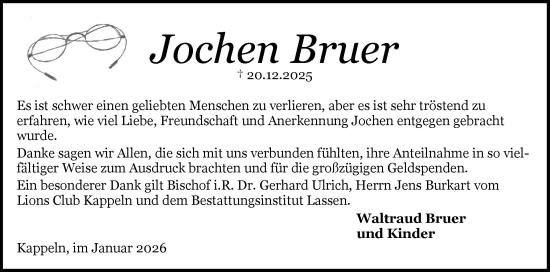 Traueranzeige von Jochen Bruer von Schleswiger Nachrichten, Schlei-Bote