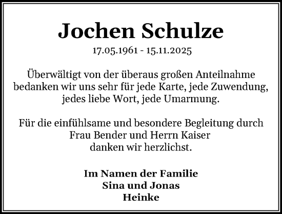 Traueranzeige von Jochen Schulze von Eckernförder Zeitung, Hallo Eckernförde