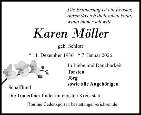 Traueranzeige von Karen Möller von Flensburger Tageblatt