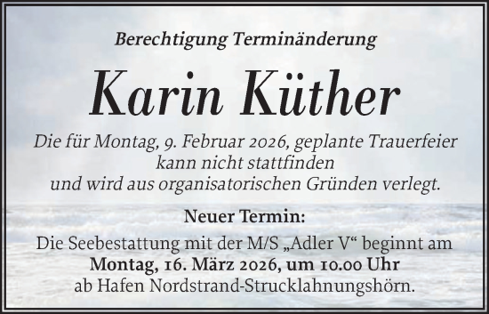 Traueranzeige von Karin Küther von Husumer Nachrichten, Nordfriesland Tageblatt
