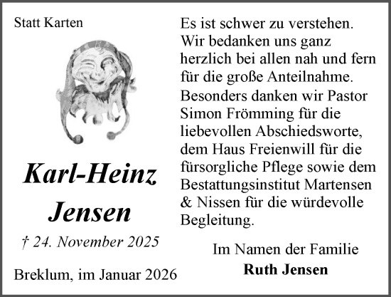 Traueranzeige von Karl-Heinz Jensen von Region Westküste