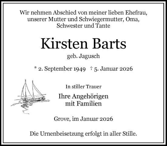 Traueranzeige von Kirsten Barts von Wochenend Anzeiger