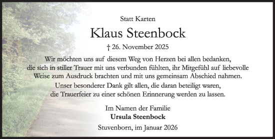 Traueranzeige von Klaus Steenbock von Umschau