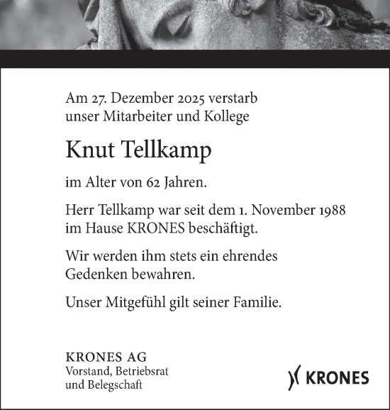 Traueranzeige von Knut Tellkamp von Flensburger Tageblatt