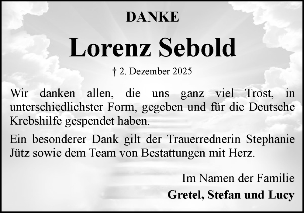  Traueranzeige für Lorenz Sebold vom 03.01.2026 aus Flensburger Tageblatt