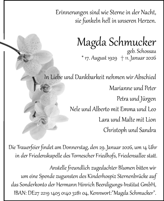 Traueranzeige von Magda Schmucker von Uetersener Nachrichten, Der tip am Wochenende
