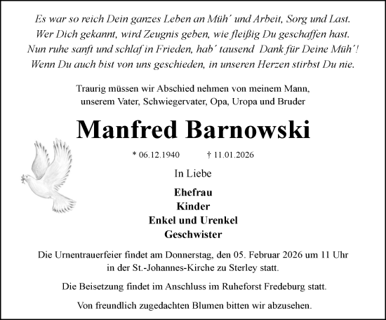 Traueranzeige von Manfred Barnowski von MARKT Ratzeburg/Mölln