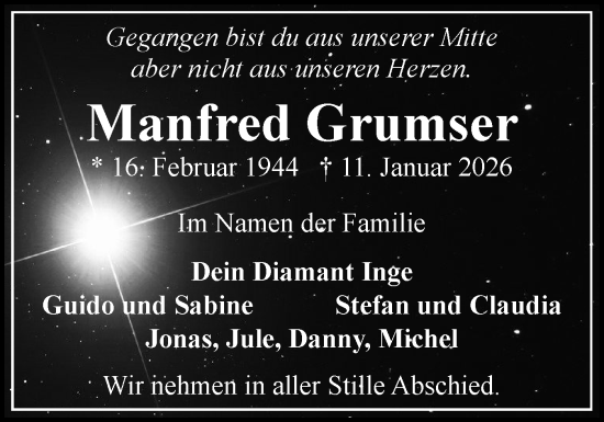 Traueranzeige von Manfred Grumser von Flensburger Tageblatt