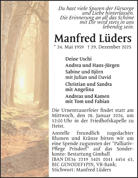 Traueranzeige von Manfred Lüders von Uetersener Nachrichten, Der tip am Wochenende
