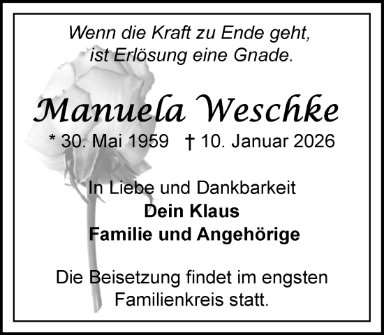 Traueranzeige von Manuela Weschke von Umschau