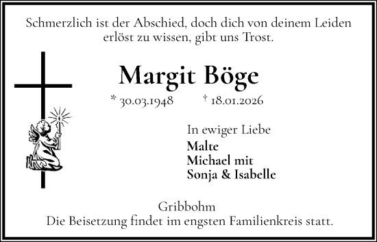Traueranzeige von Margit Böge von Norddeutsche Rundschau, Wilstersche Zeitung, Glückstädter Fortuna