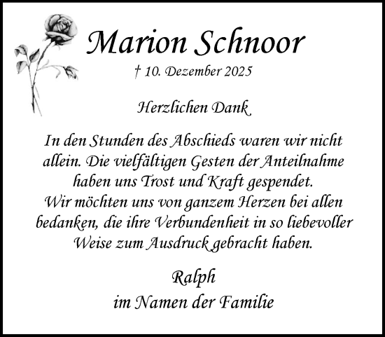 Traueranzeige von Marion Schnoor von Region Pinneberg und tip Pinneberg