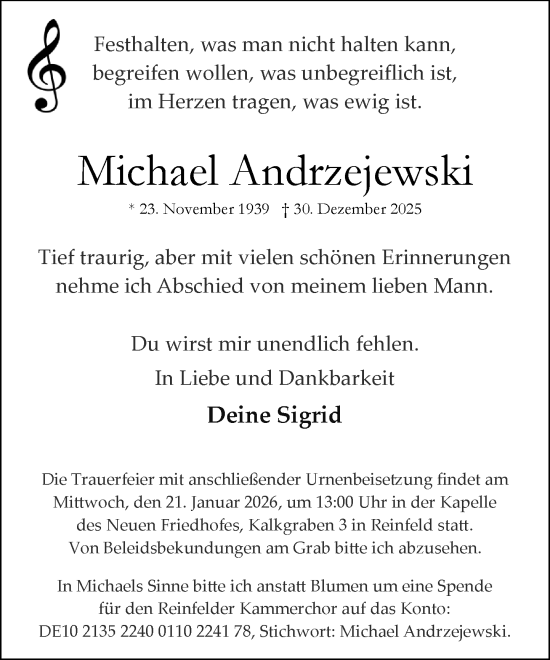 Traueranzeige von Michael Andrzejewski von MARKT Bad Oldesloe/Reinfeld und Stormarner Tageblatt