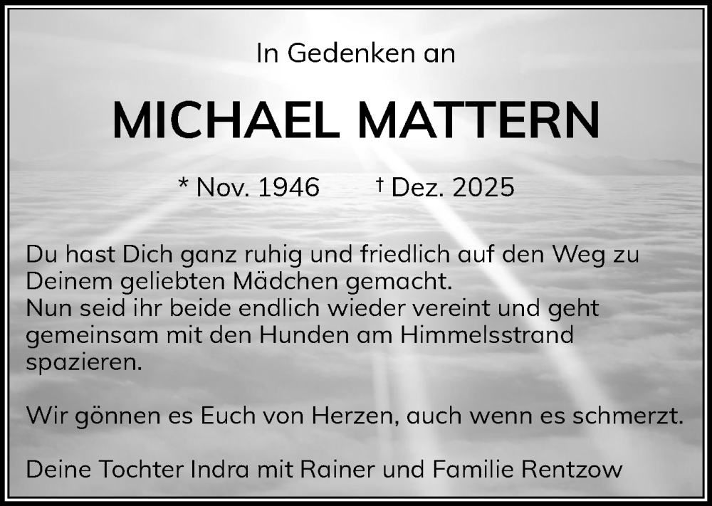  Traueranzeige für Michael Mattern vom 10.01.2026 aus Region Steinburg-Elmshorn