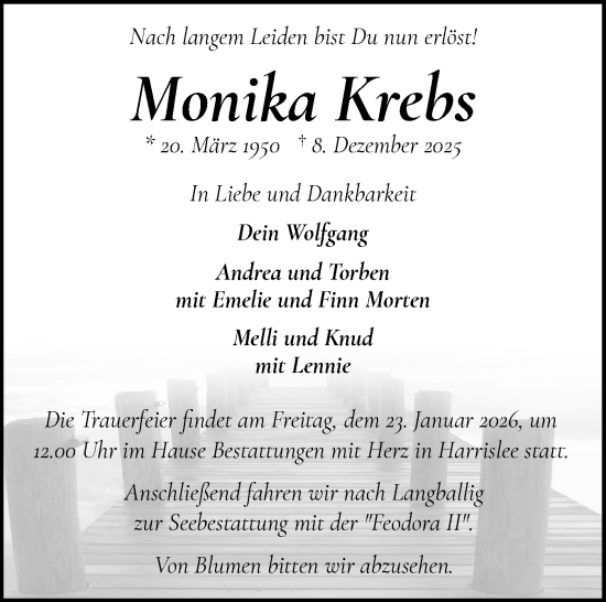 Traueranzeige von Monika Krebs von Flensburger Tageblatt