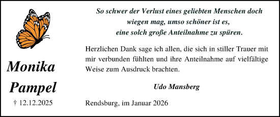 Traueranzeige von Monika Pampel von Schleswig-Holsteinische Landeszeitung
