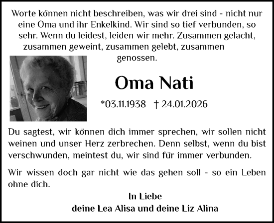 Traueranzeige von Nati  von Husumer Nachrichten, Nordfriesland Tageblatt