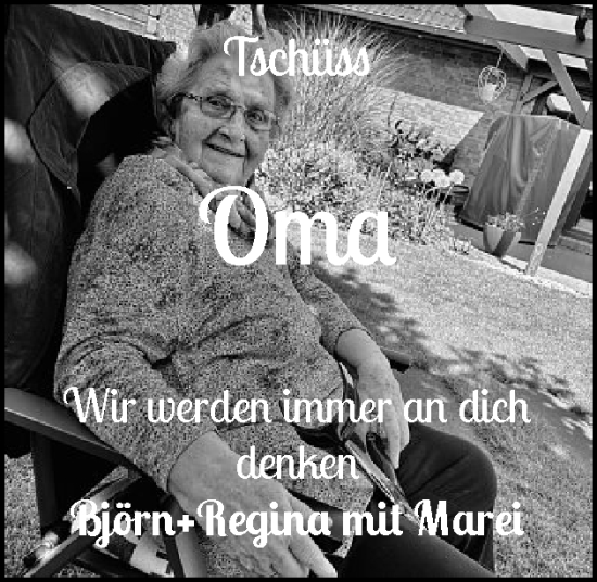 Traueranzeige von Oma  von Husumer Nachrichten, Nordfriesland Tageblatt