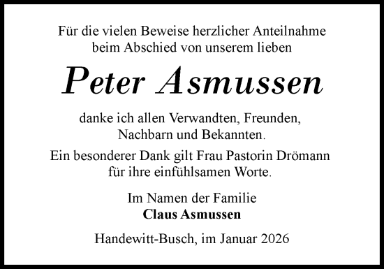 Traueranzeige von Peter Asmussen von Flensburger Tageblatt