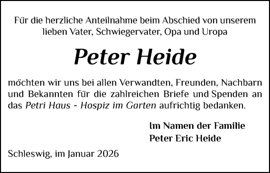 Traueranzeige von Peter Heide von Schleswiger Nachrichten, Schlei-Bote