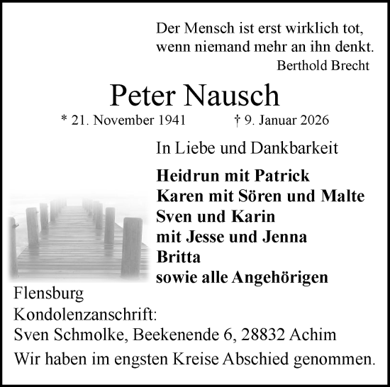 Traueranzeige von Peter Nausch von Flensburger Tageblatt