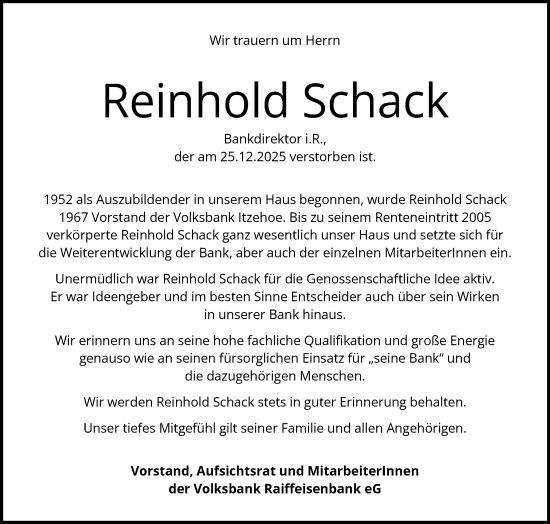 Traueranzeige von Reinhold Schack von Region Südwest