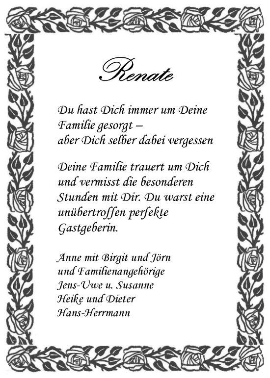 Traueranzeige von Renate  von Sylter Rundschau