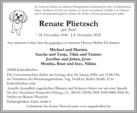 Traueranzeige von Renate Plietzsch von Umschau