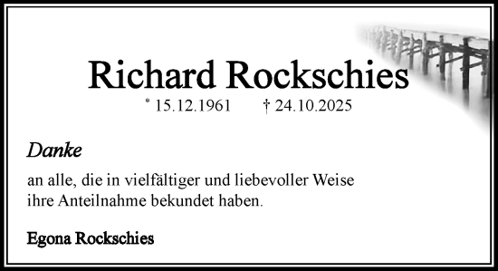 Traueranzeige von Richard Rockschies von MARKT Bad Oldesloe/Reinfeld und Stormarner Tageblatt